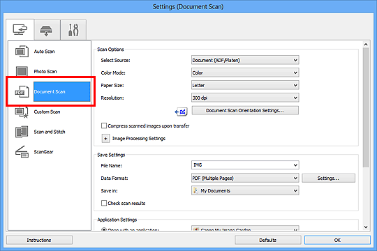figure: Settings dialog box